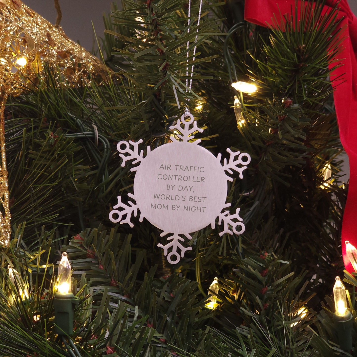Air Traffic Controller Gift by Day, Snowflake Ornament by Night, Funny Christmas Unique Gift for Friends and Family - Image 3