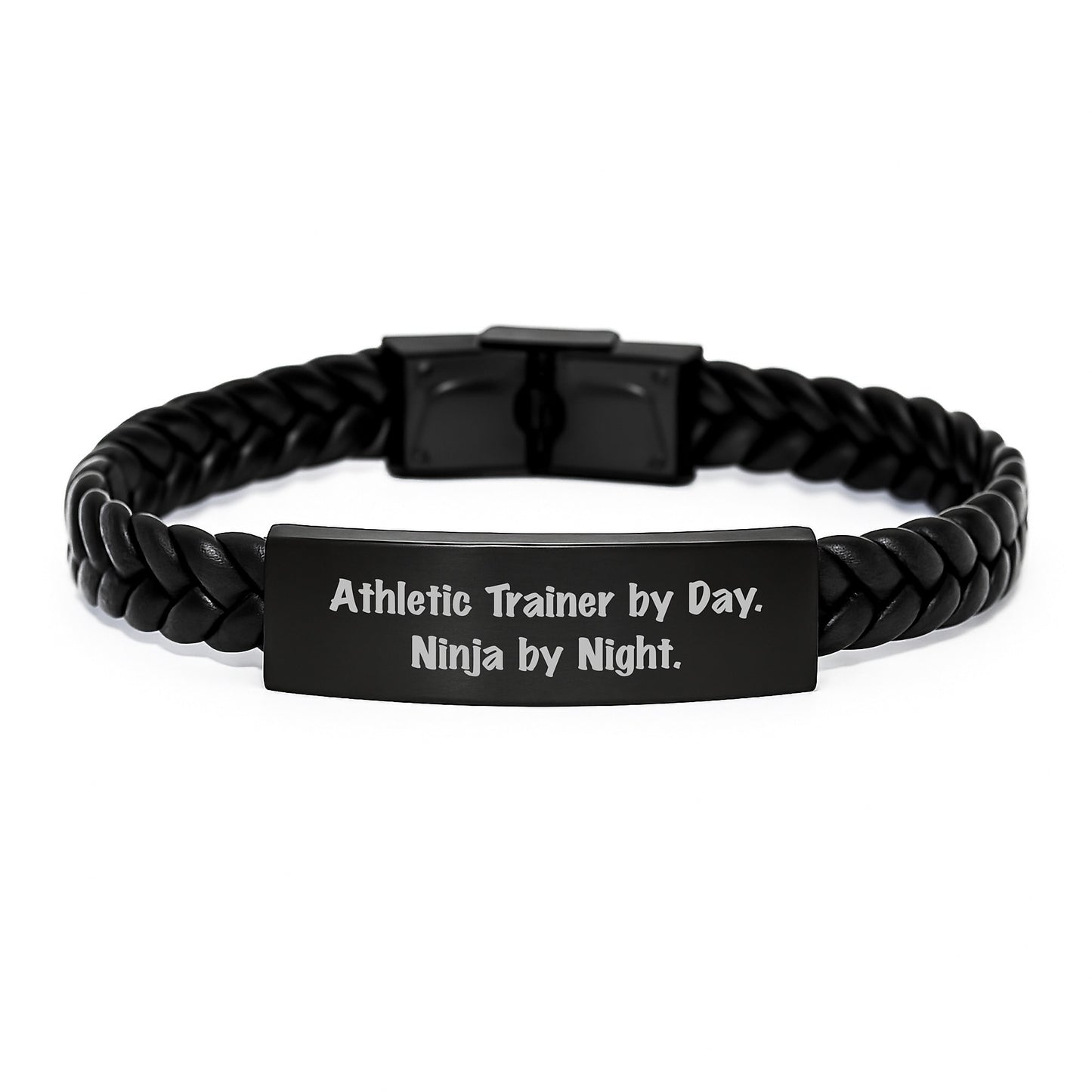 Athletic Trainer Gifts for Birthday | Funny Interlaced Leather Bracelet 'By Day. Ninja By Night.' from Friends - Image 1