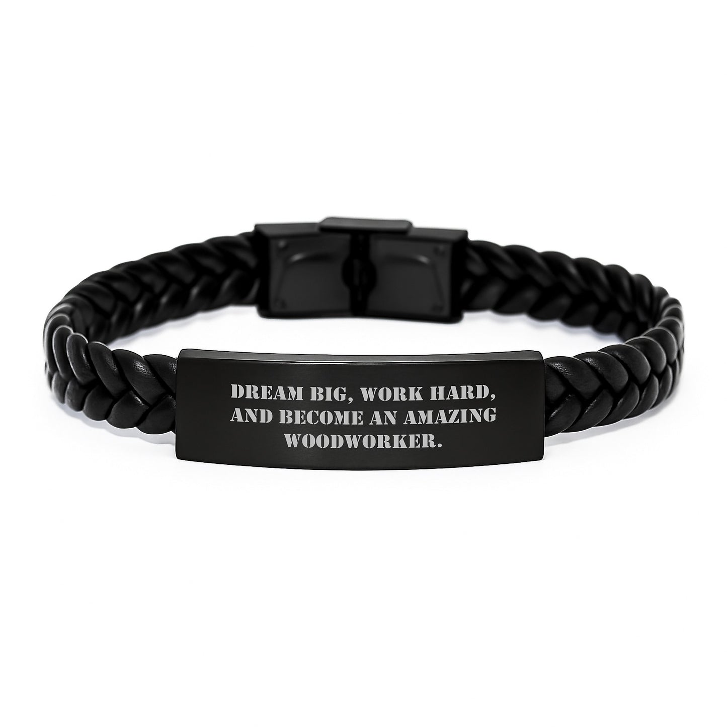 Woodworker's Proud Interlaced Leather Bracelte, Gifts from Friends for Woodworker, Dream Big, Work Hard, Unique Graduation Gift - Image 1