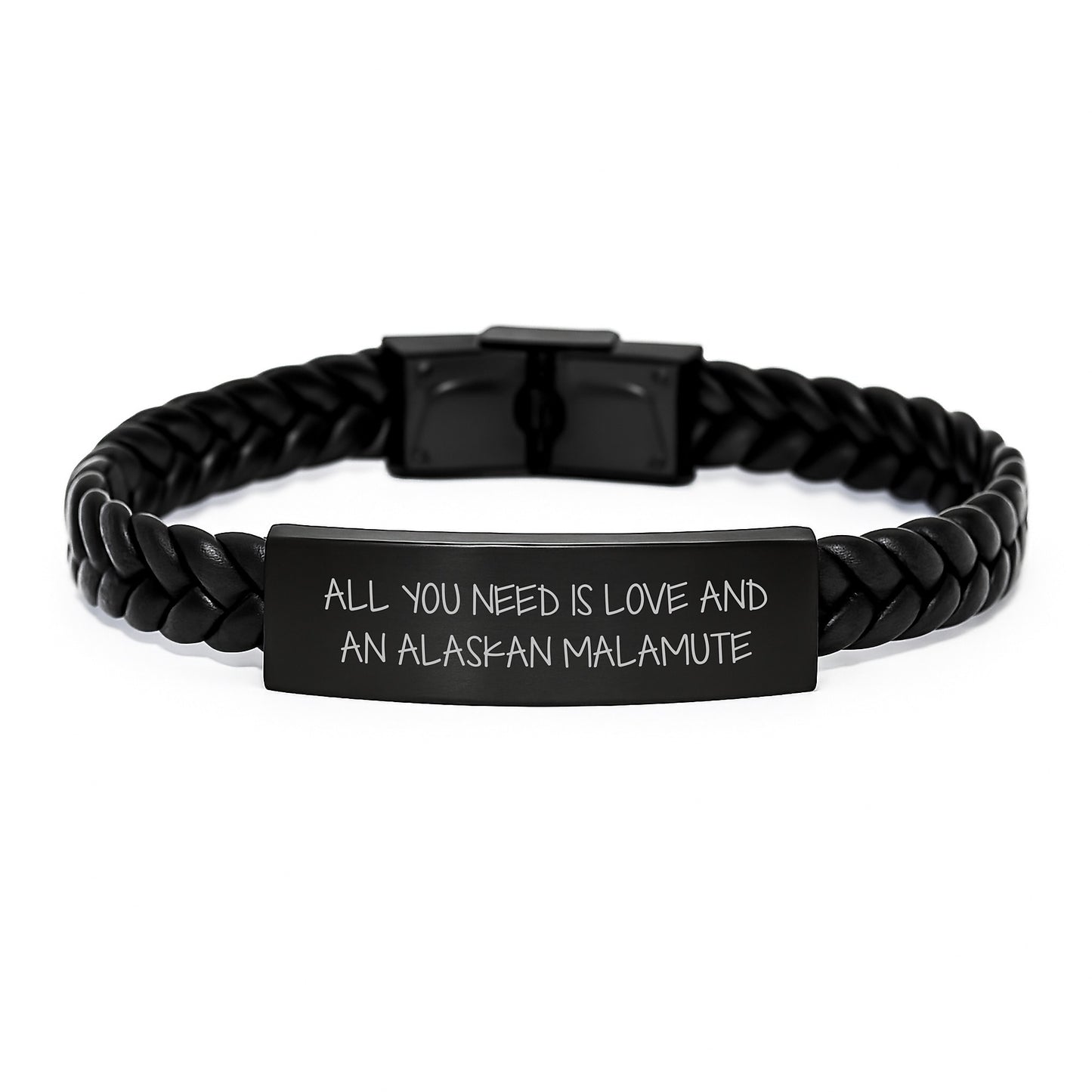 Alaskan Malamute Dog Lovers Gift from Family, Friends, or Coworkers - Inspirational Interlaced Leather Bracelet for Men and Women - All You Need Is Love And An Alaskan Malamute - Image 1
