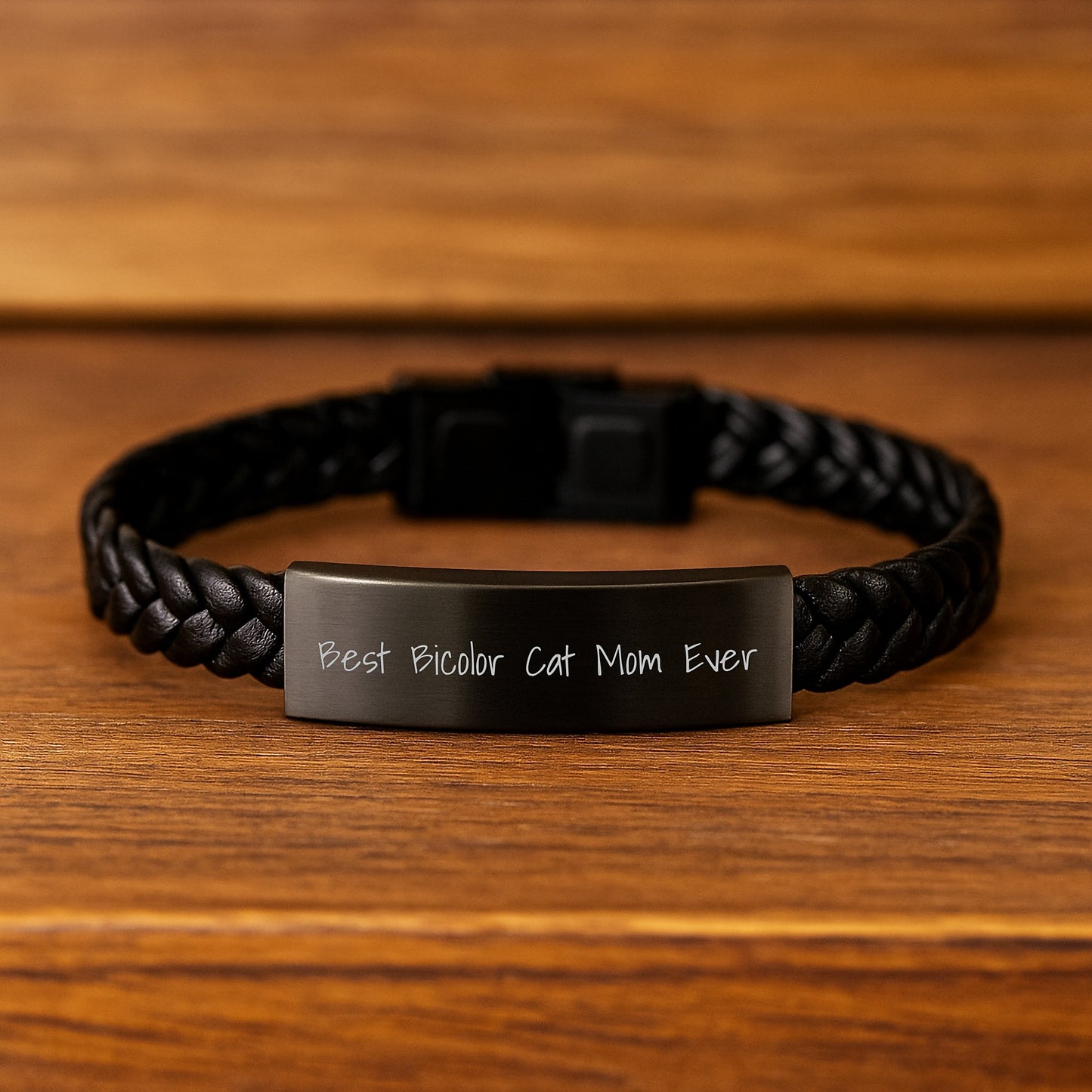 Bicolor Cat Mom Ever Interlaced Leather Birthday Unique Gift from Mom for Bicolor Cat Friends, Unique Bicolor Cat Lover Gifts, Funny Quote - Image 2