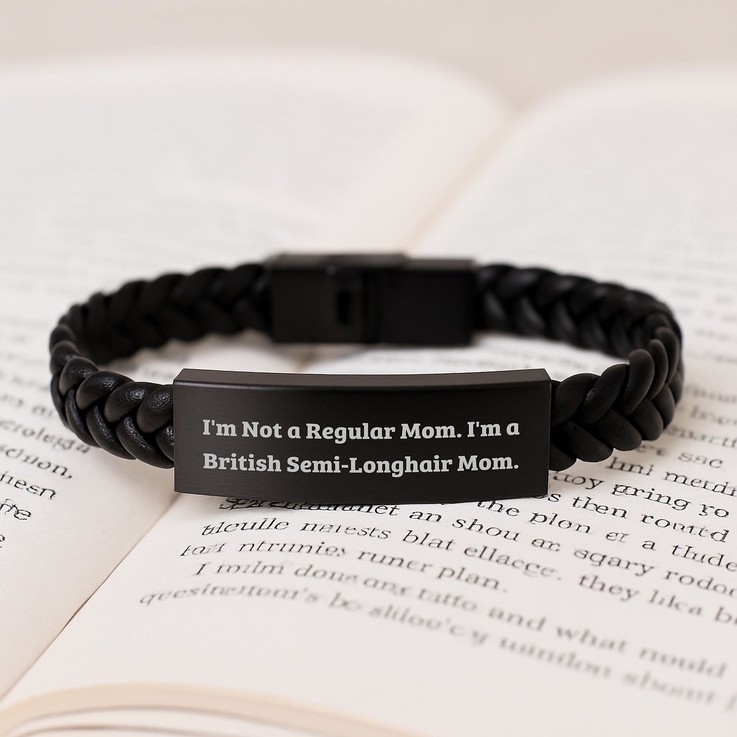 British Semi-Longhair Cat Mom Funny Quote Interlaced Leather Bracelet Gifts for Her from Family - 7.87 inches - Image 3