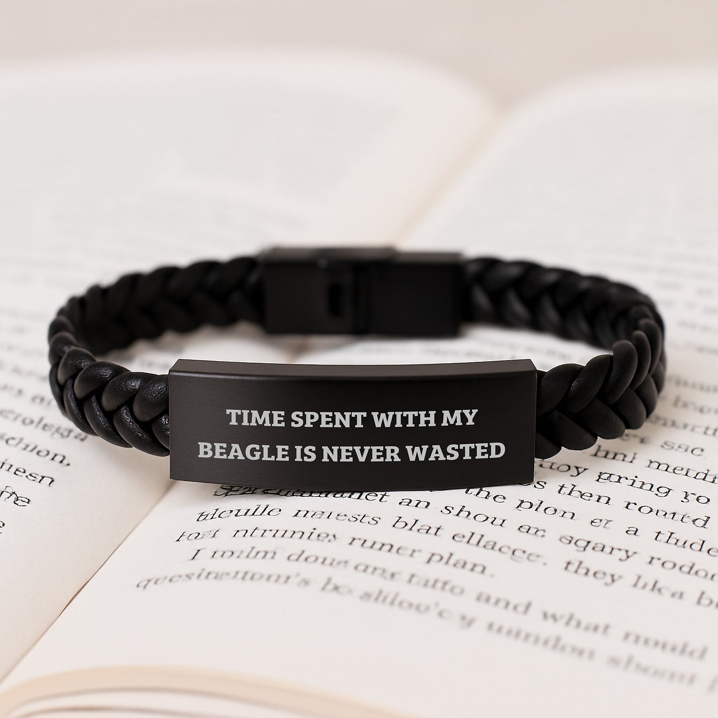 Beagle Dog Lover's Interlaced Leather Bracelet Gifts, Funny Quote 'Time Spent With My Beagle Is Never Wasted' Birthday Presents from Friends, Family, Coworkers - Gifts for Beagle Dog Owners - Image 3