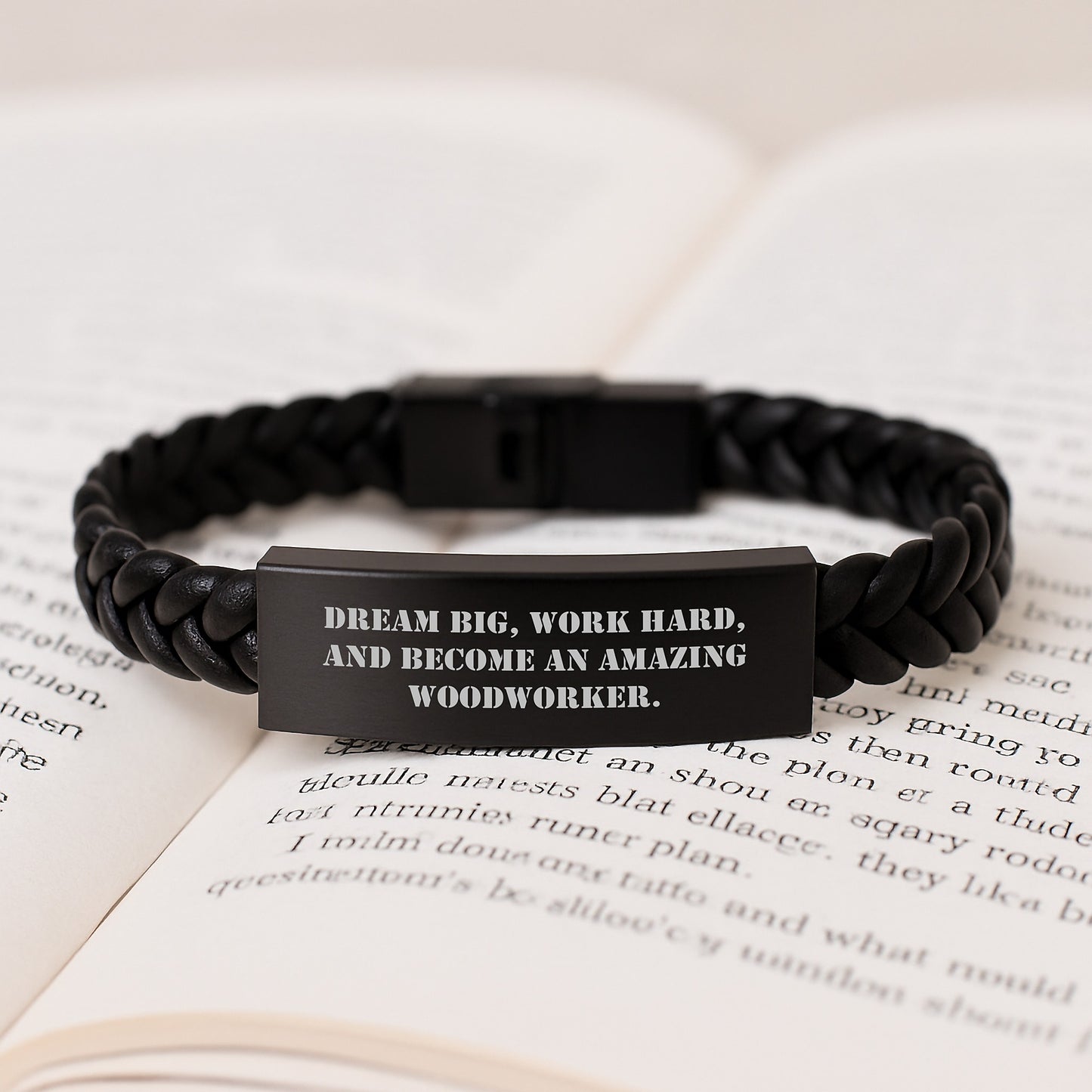 Woodworker's Proud Interlaced Leather Bracelte, Gifts from Friends for Woodworker, Dream Big, Work Hard, Unique Graduation Gift - Image 3