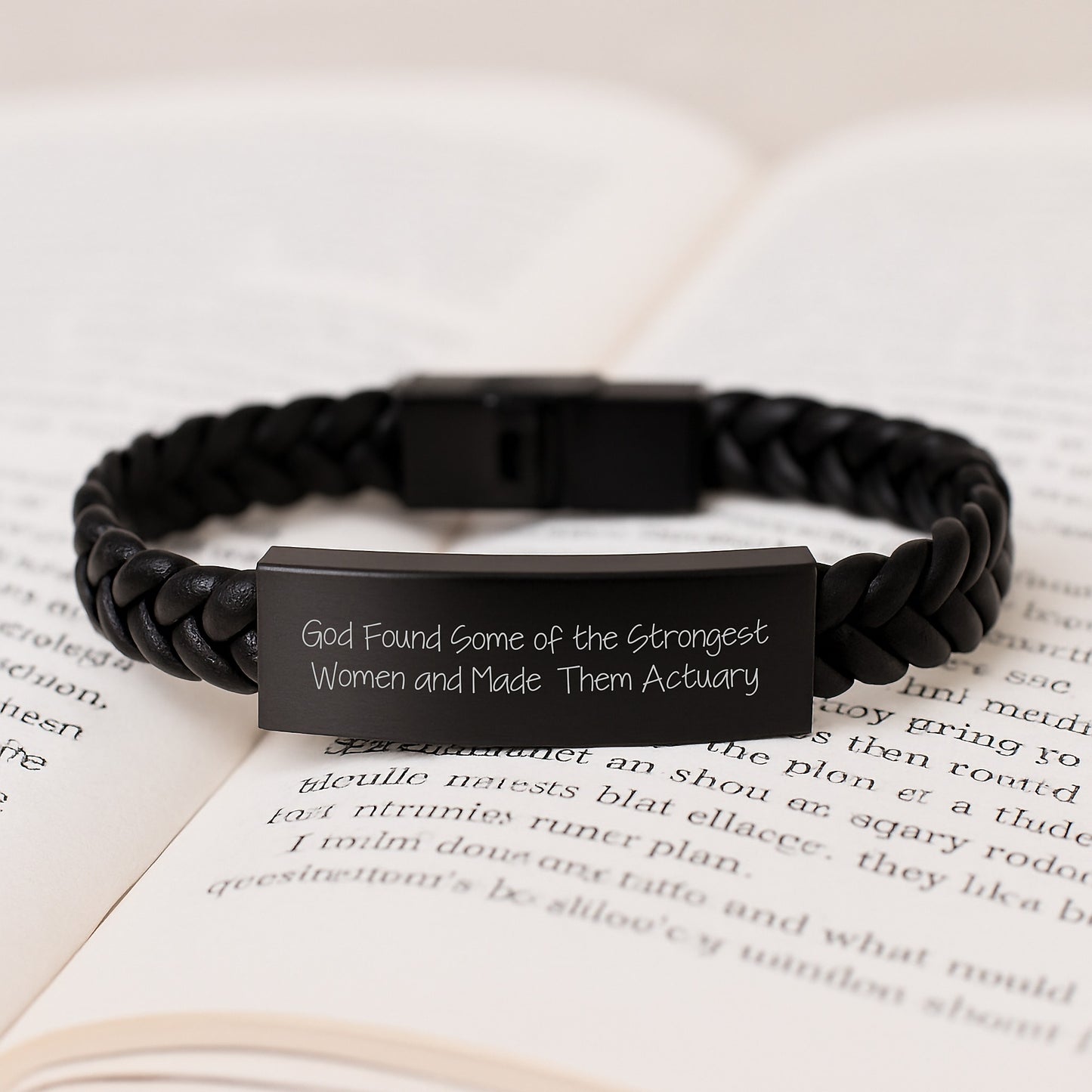 Actuary Inspired Interlaced Leather Bracer, God's Strongest Women Quote, Birthday Unique Gifts from Friends, Actuary Day - Image 3