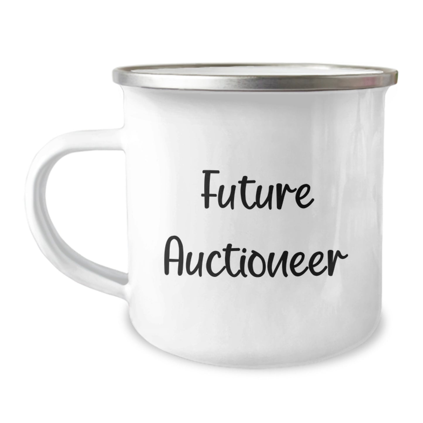 Auctioneer Humor Gifts from Family to Future Auctioneer Camping Mug, Funny Quote on Stainless Steel with Enamel Finish - Image 1