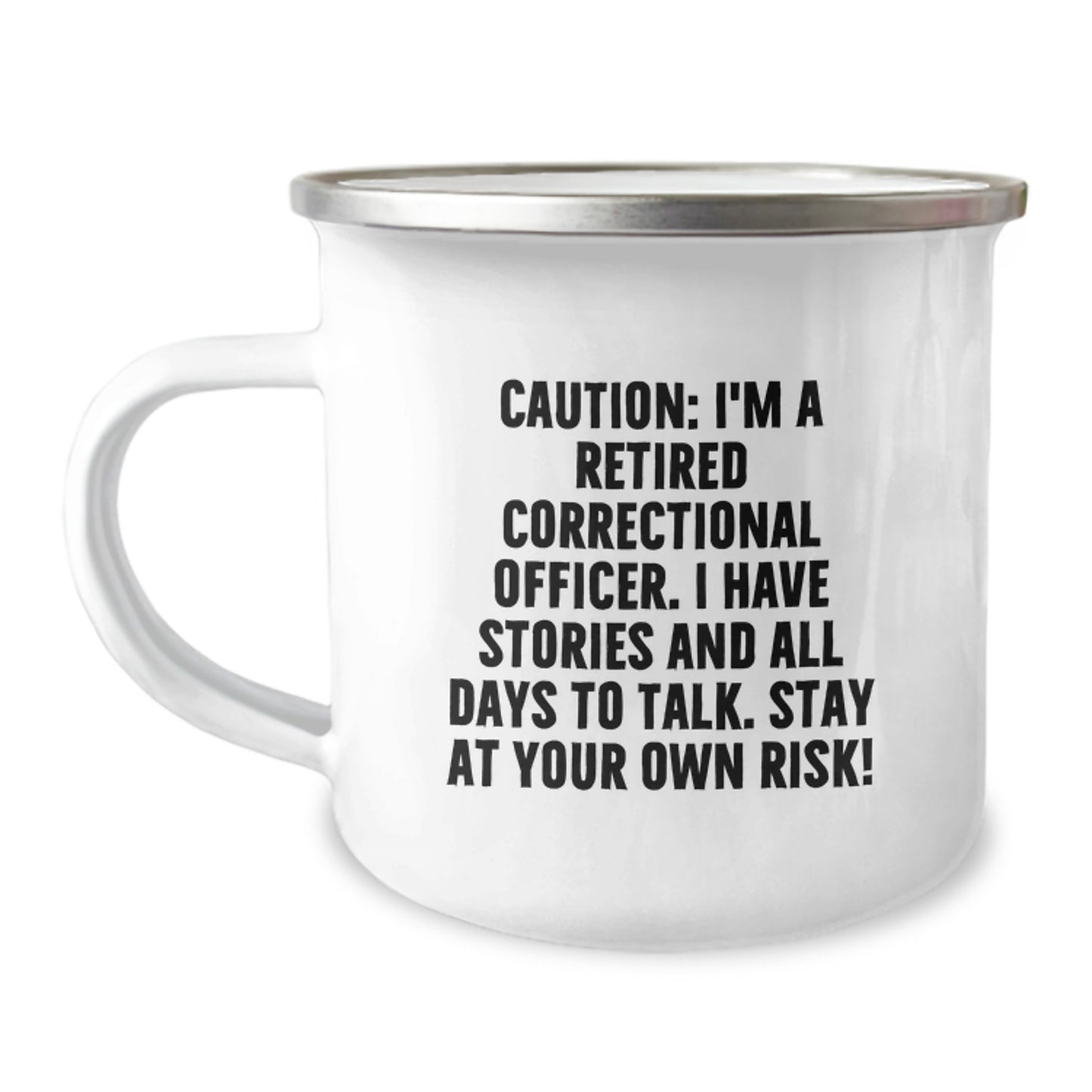 Unique Correctional Officer Gifts from Friends for Graduation - Camping Mug with Caution Quote, 12 oz Stainless Steel with Enamel Finish - Image 1