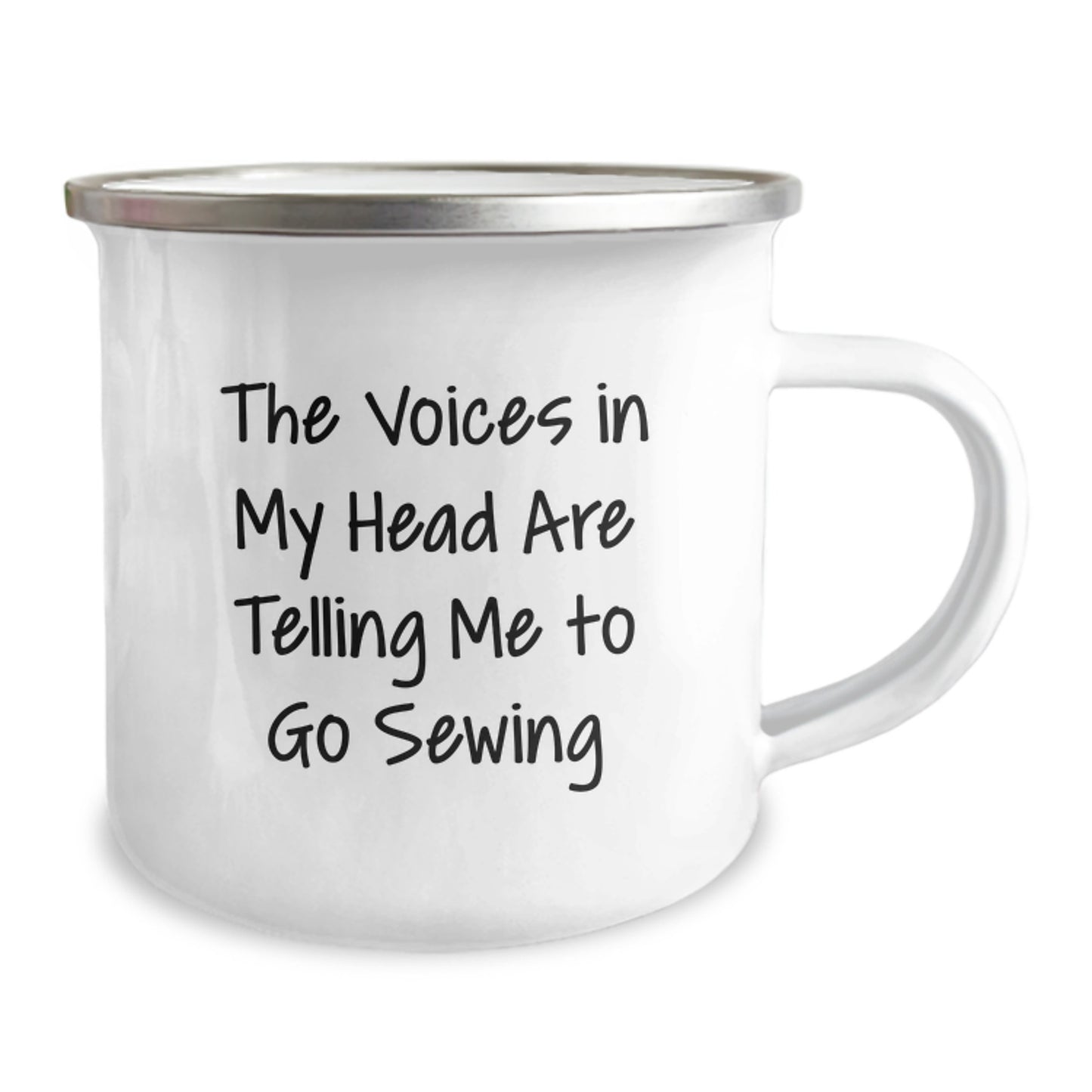 Sewing Enthusiasts' Funny Birthday Unique Gifts from Friends - The Voices In My Head Are Telling Me To Go Sewing, 12 oz Camping Mug for Women, Men, Family, and Coworkers - Image 2