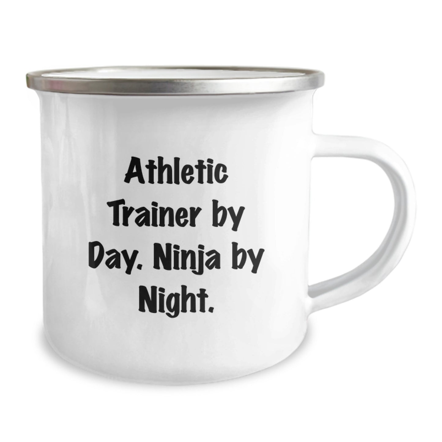 Athletic Trainer Gifts, Funny Mug for Birthday, 'Athletic Trainer By Day. Ninja By Night.' Enamel Camping Mug for Men or Women, Gifts from Friends or Family - Image 2