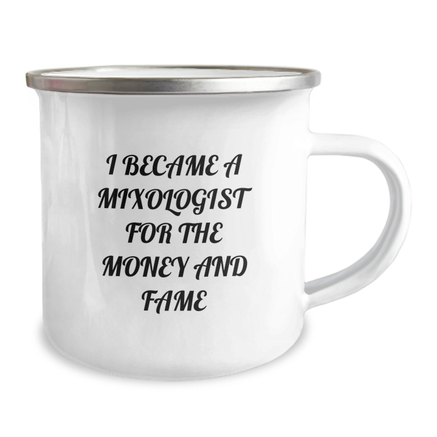 Christmas Unique Gifts for Men, Funny Mixologist Mugs from Friends to Family with I Became A Mixologist For The Money And Fame Quote, Enamel Camping Mug - Image 2