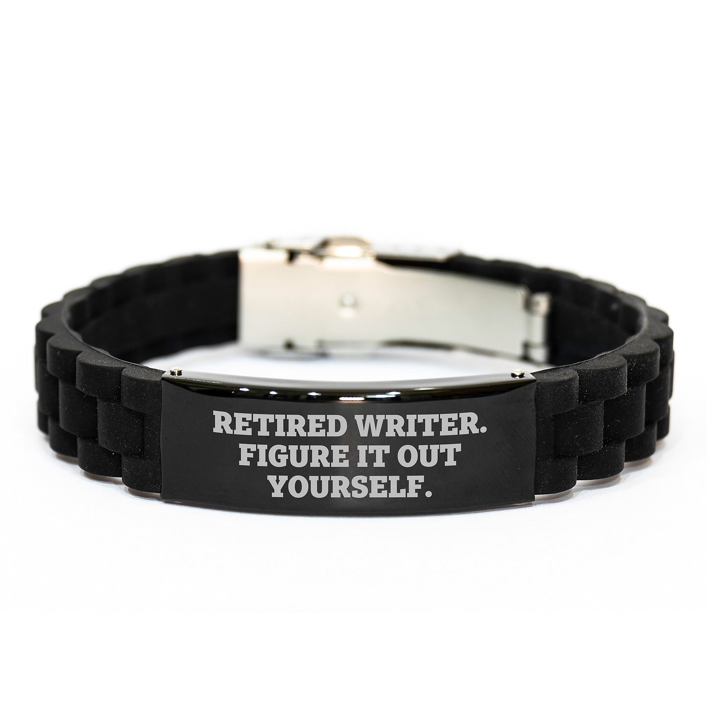 Writer's Funny Quote Glide lock Clasp Birthday Unique Gifts from Friends, Gifts for Writer, Retired Writer Figure It Out Yourself, Adjustable Black Silver Stainless Steel Silicone Clasp - Image 1