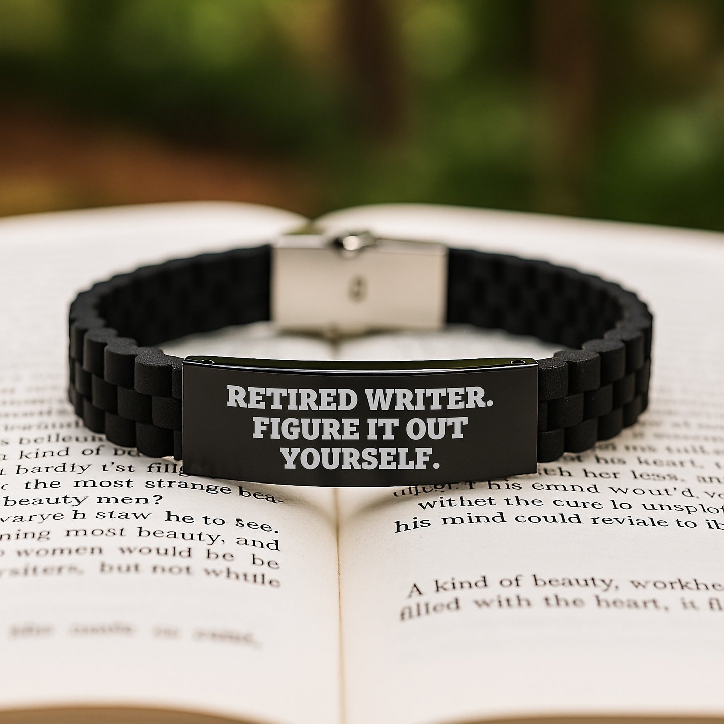 Writer's Funny Quote Glide lock Clasp Birthday Unique Gifts from Friends, Gifts for Writer, Retired Writer Figure It Out Yourself, Adjustable Black Silver Stainless Steel Silicone Clasp - Image 2