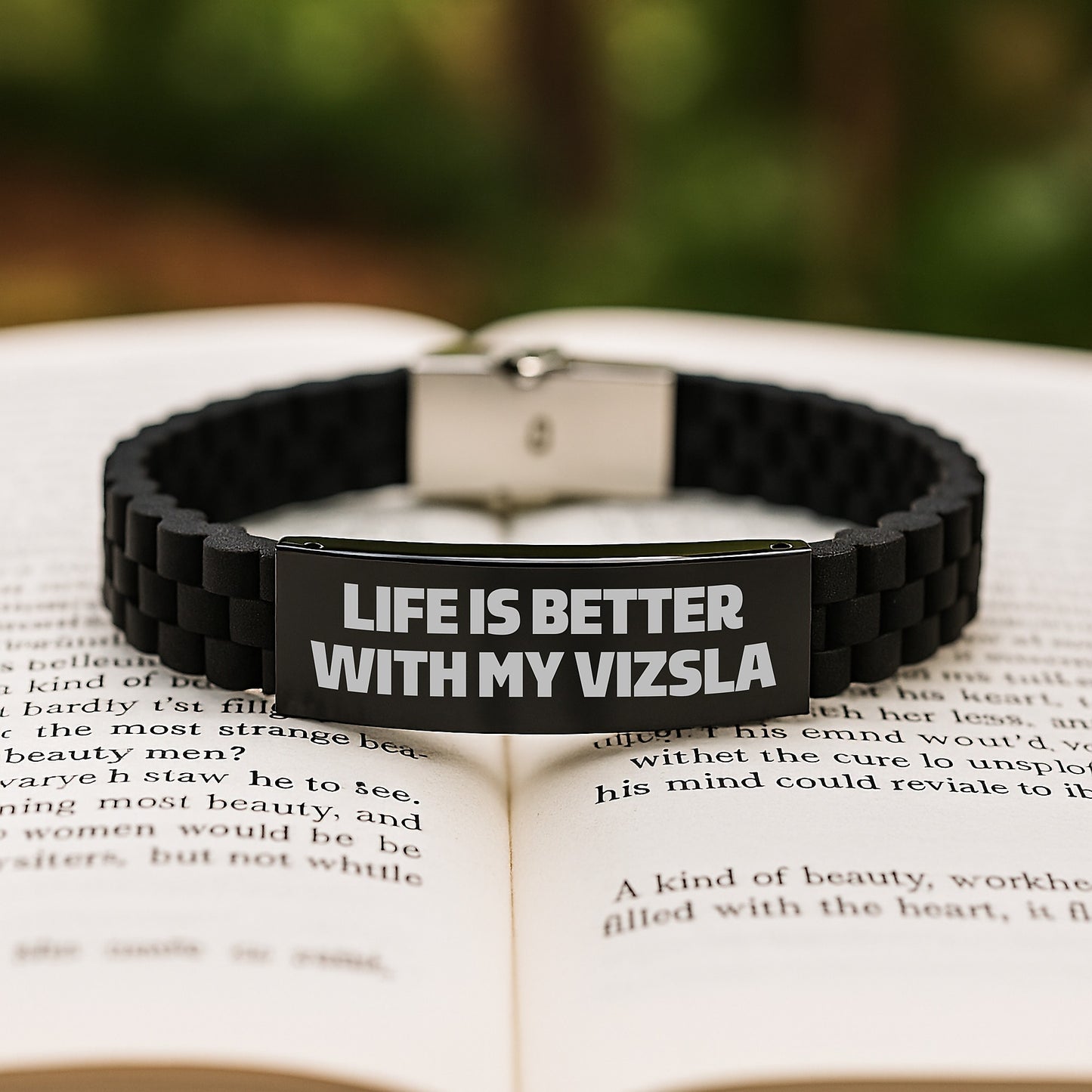 Vizsla Dog Lover's Gift, Life Is Better With My Vizsla, Adjustable Glide lock Clasp Black Stainless Steel Silicone Birthday Unique Gift for Friends from, Gifts for Vizsla Dog Owner - Image 2