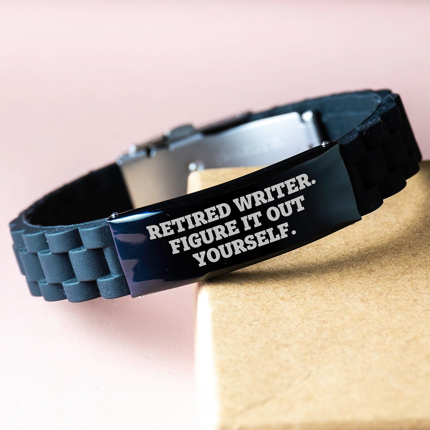 Writer's Funny Quote Glide lock Clasp Birthday Unique Gifts from Friends, Gifts for Writer, Retired Writer Figure It Out Yourself, Adjustable Black Silver Stainless Steel Silicone Clasp - Image 3