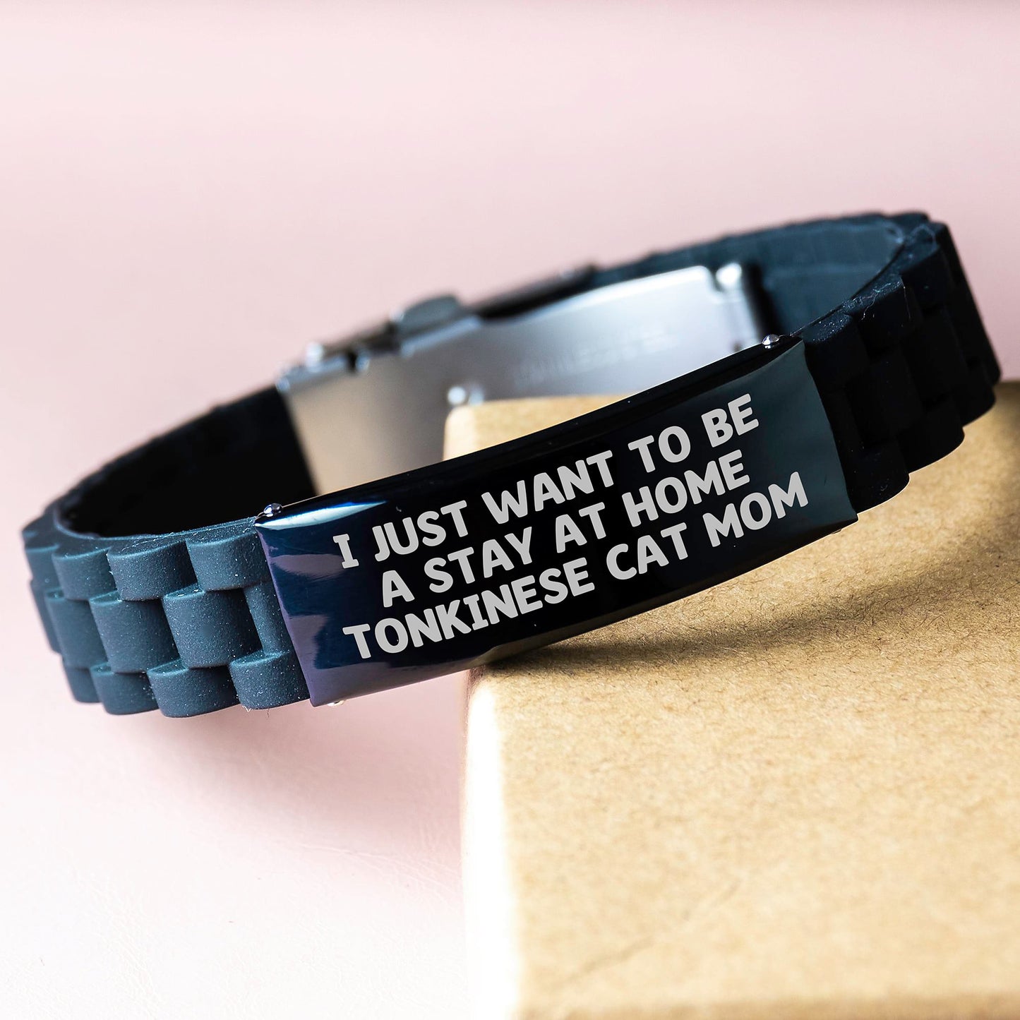 Tonkinese Cat Mom Funny Quote Gifts from Mom to Tonkinese Cat Lover Friends, Adjustable Glide lock Clasp Black Stainless Steel Silicone Jewelry for Graduation Unique Gifts - Image 3