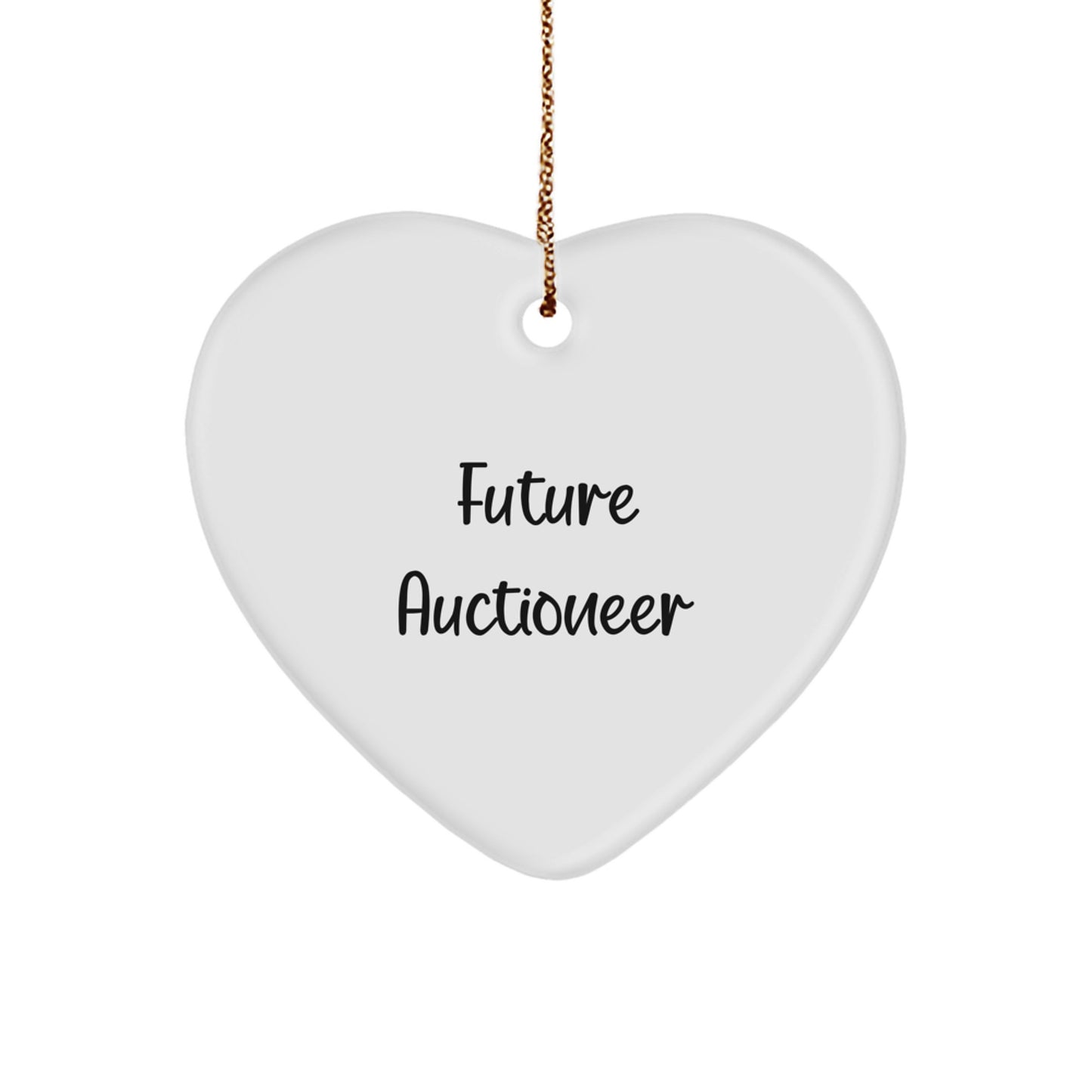 Auctioneer Gifts - Heart Ornament with Funny Quote, 'Future Auctioneer', White, 2.75'' Tall, Gifts from Friends to Future Auctioneer, Christmas Unique Gifts - Image 1