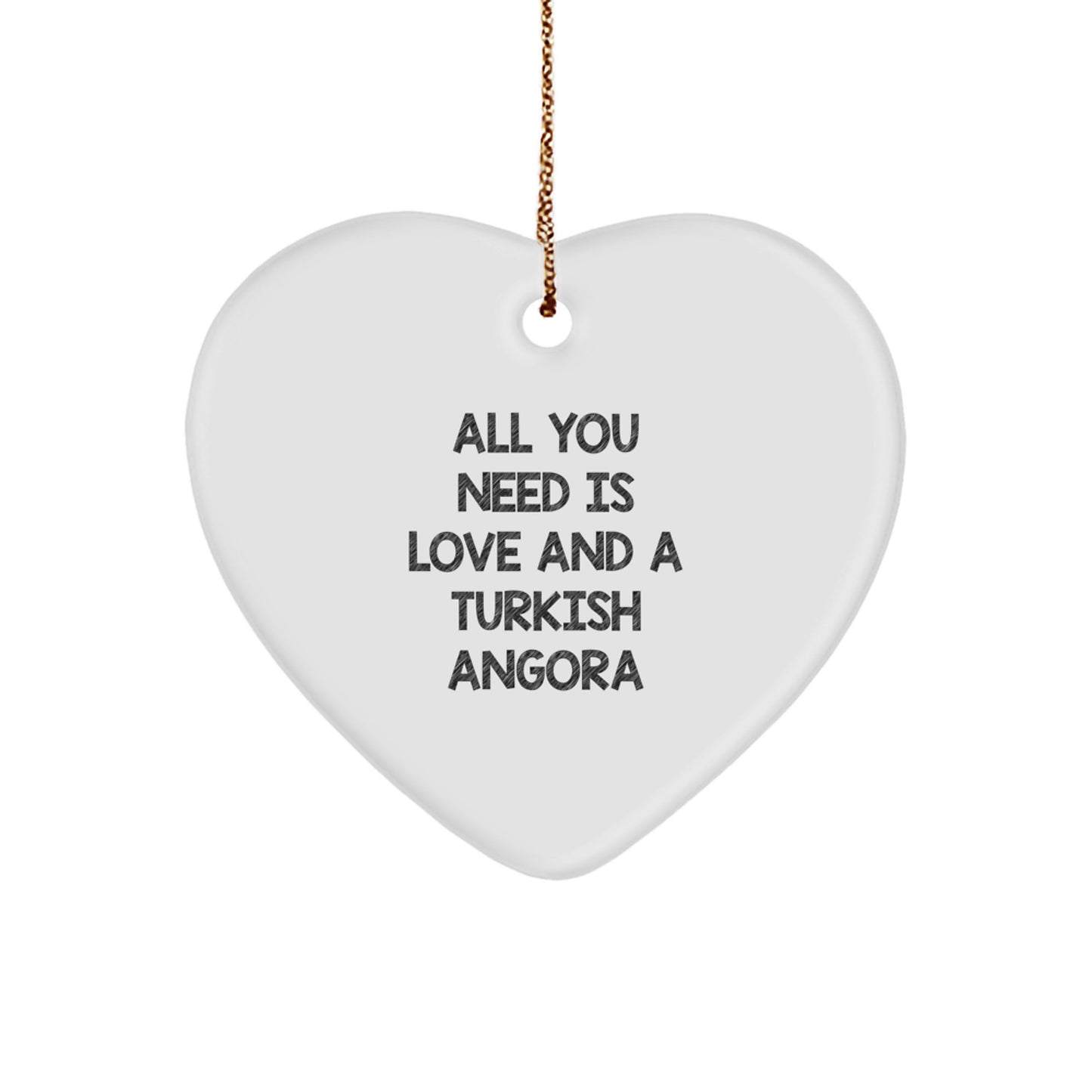 Turkish Angora Cat Lovers' Heart Ornament, 'All You Need Is Love' Quote, Christmas Unique Gifts for Friends, Family, Coworkers - Image 1