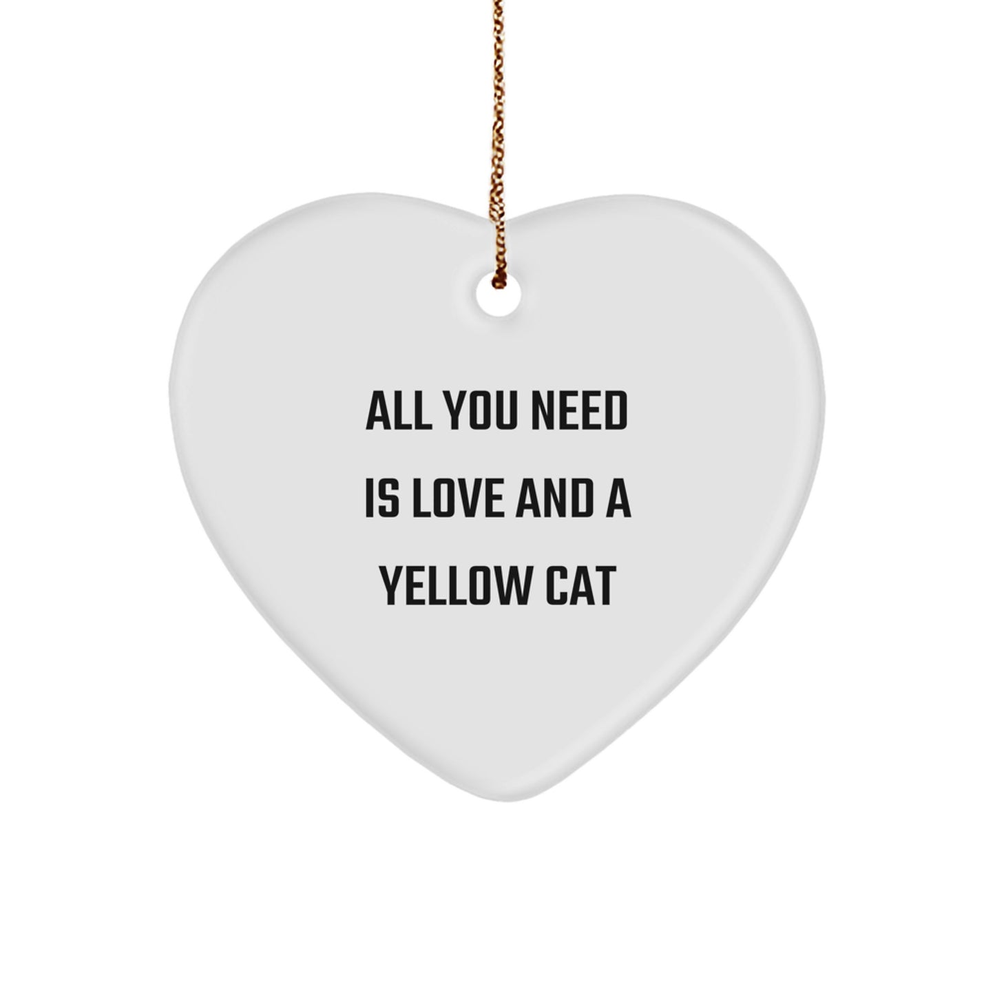 Yellow Cat Heart Ornament with Love Quote Gifts from Friends for Christmas - Image 1