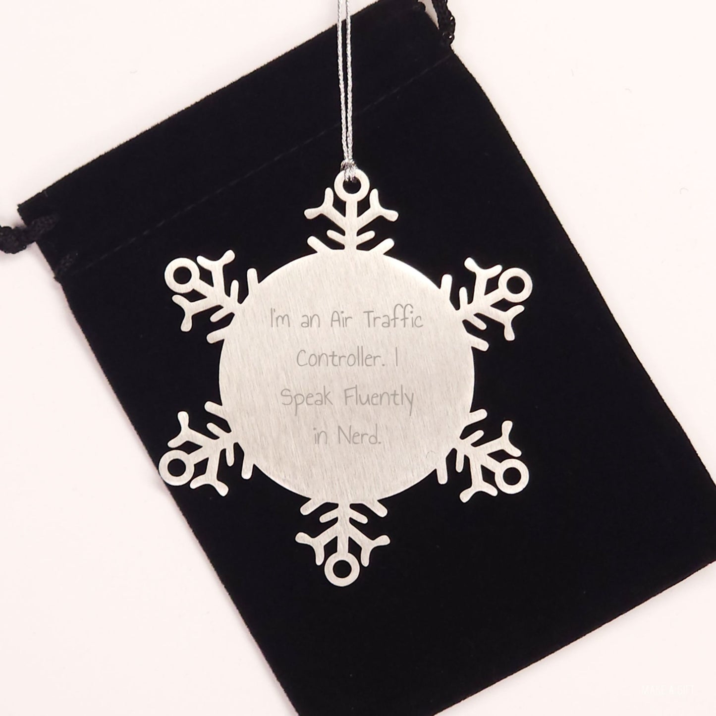 Air Traffic Controller Gifts - Funny Snowflake Ornament from Friends - Christmas Unique Gifts for Men - 'I'm An Air Traffic Controller. I Speak Fluently In genius.' - Image 2