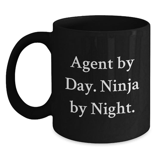 Agent Gifts by Day, Ninja by Night Funny Black Coffee Mug from Friends for Birthday Unique Gifts - Main