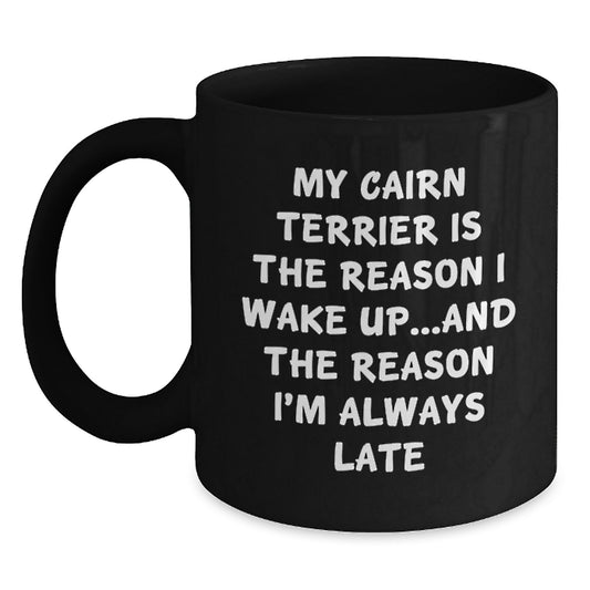 Cairn Terrier Dog Lover's Morning Routine, Funny Quote Black Coffee Mug, Gifts from Family to Friends for Birthday - Main