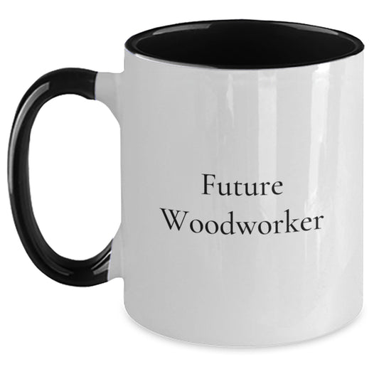 Woodworker Gifts from Friends, Funny Future Woodworker Two Tone Coffee Mug, Graduation Unique Gifts for Him - Main