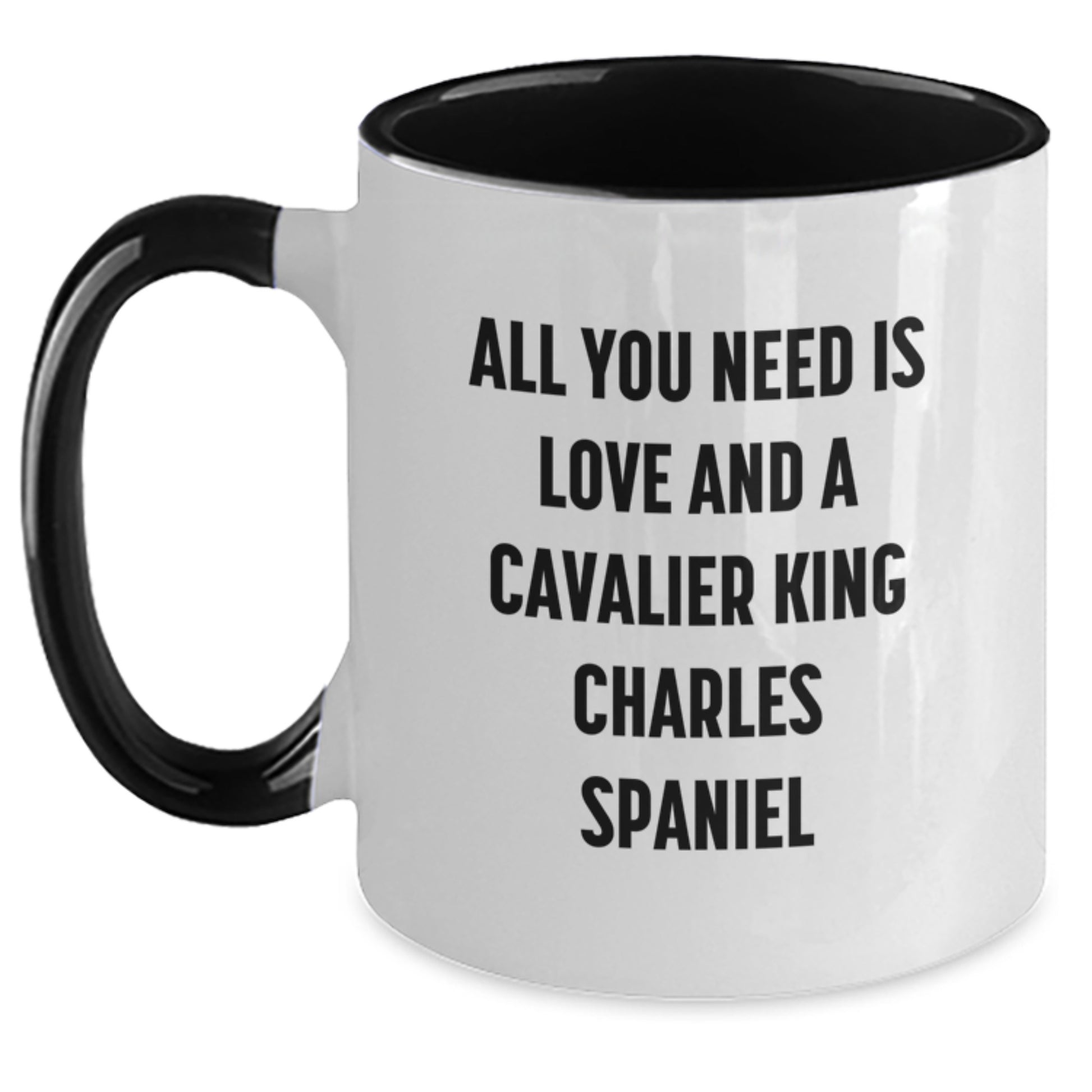 Cavalier King Charles Spaniel Dog Lovers Gifts from Friends - 'All You Need Is Love And A Cavalier King Charles Spaniel' Two Tone Coffee Mug for Graduation, Funny, Cute, and Heartwarming - Main