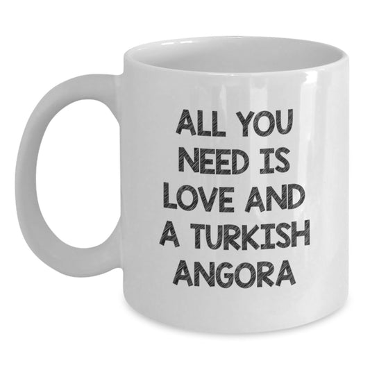 Turkish Angora Cat Lovers Gifts from Family Friends, Unique White Coffee Mug for Graduation, 'All You Need Is Love' Inspirational Quote - Main