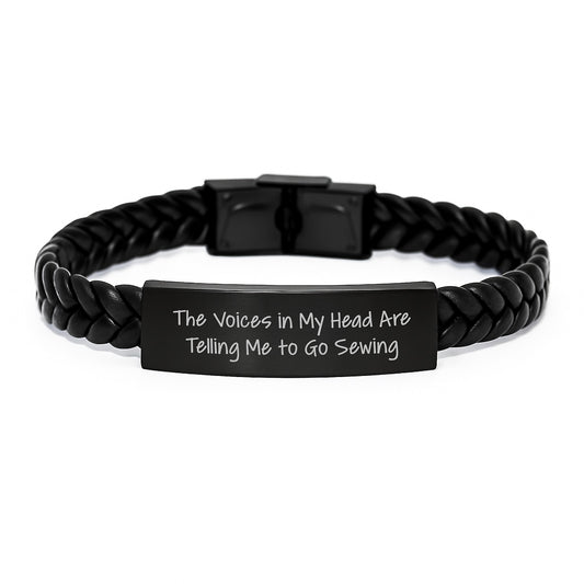 Sewing Enthusiasts Unite! Funny Quote Interlaced Leather Bra, Gifts for Sewing Lovers, Birthday Unique Gifts from Family, Friends - Image 1