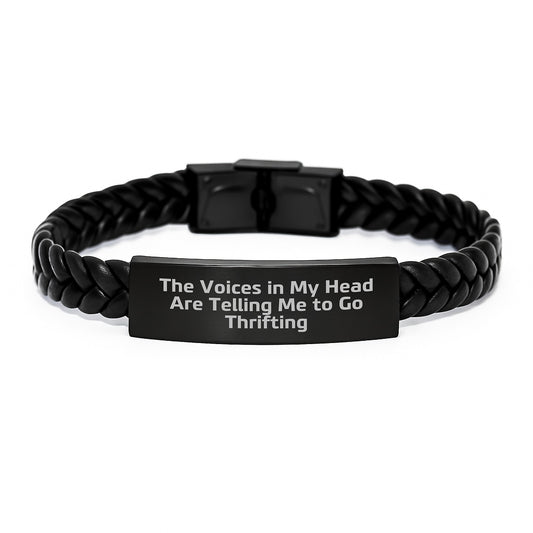 Thrifting Fun Gifts from Friends for Thrifting Lovers, Interlaced Leather Bracelet with Funny Quote, Perfect Graduation Unique Gifts from Women to Men - Image 1
