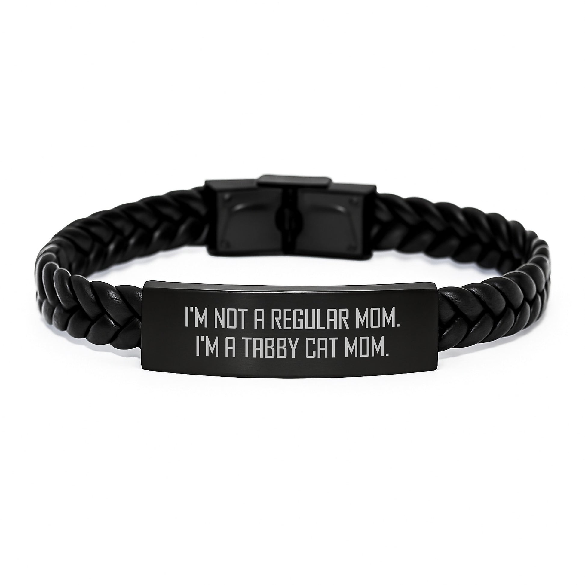 Tabby Cat Mom Funny Gifts for Her Interlaced Leather Bracelet, Gifts from Mom to Tabby Cat Lover, Birthday Unique Presents - Image 1