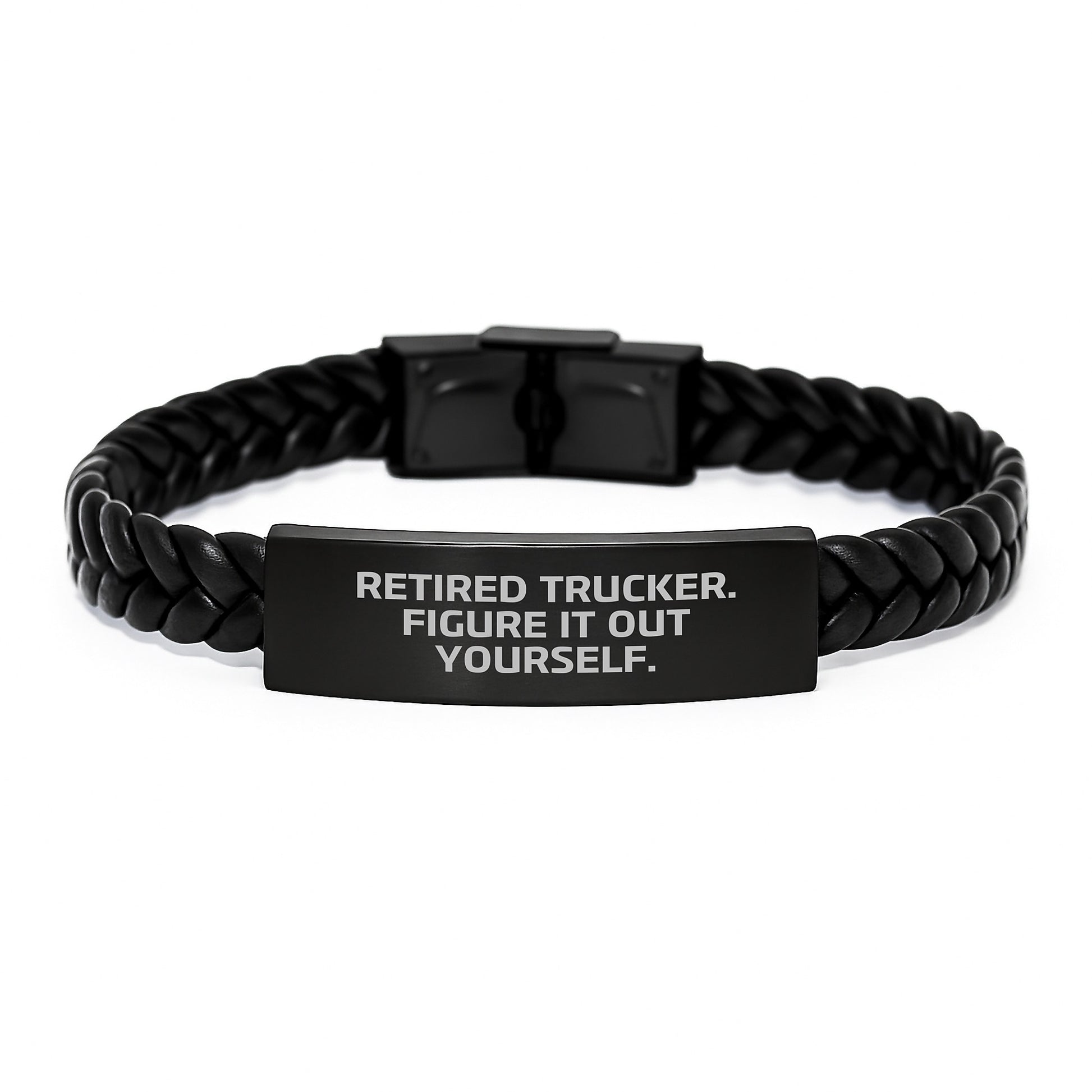 Trucker Gifts from Men, Funny Quote Interlaced Leather Bracelet for Birthday, Retired Trucker Figure It Out Yourself, Gifts for Trucker, Men's Birthday Unique Gifts - Image 1