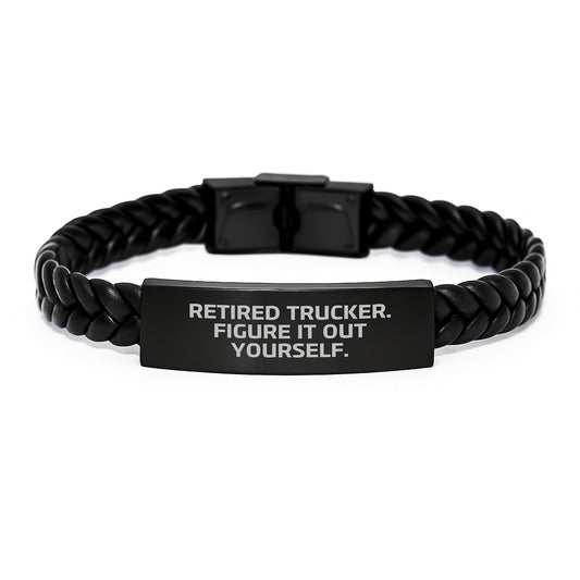 Trucker Gifts from Men, Funny Quote Interlaced Leather Bracelet for Birthday, Retired Trucker Figure It Out Yourself, Gifts for Trucker, Men's Birthday Unique Gifts - Image 1