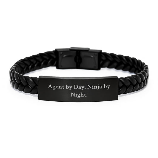 Agent's Secret Identity Interlaced Leather Bracelet, Funny Quote, Birthday Unique Gifts for Men from Friends - Image 1