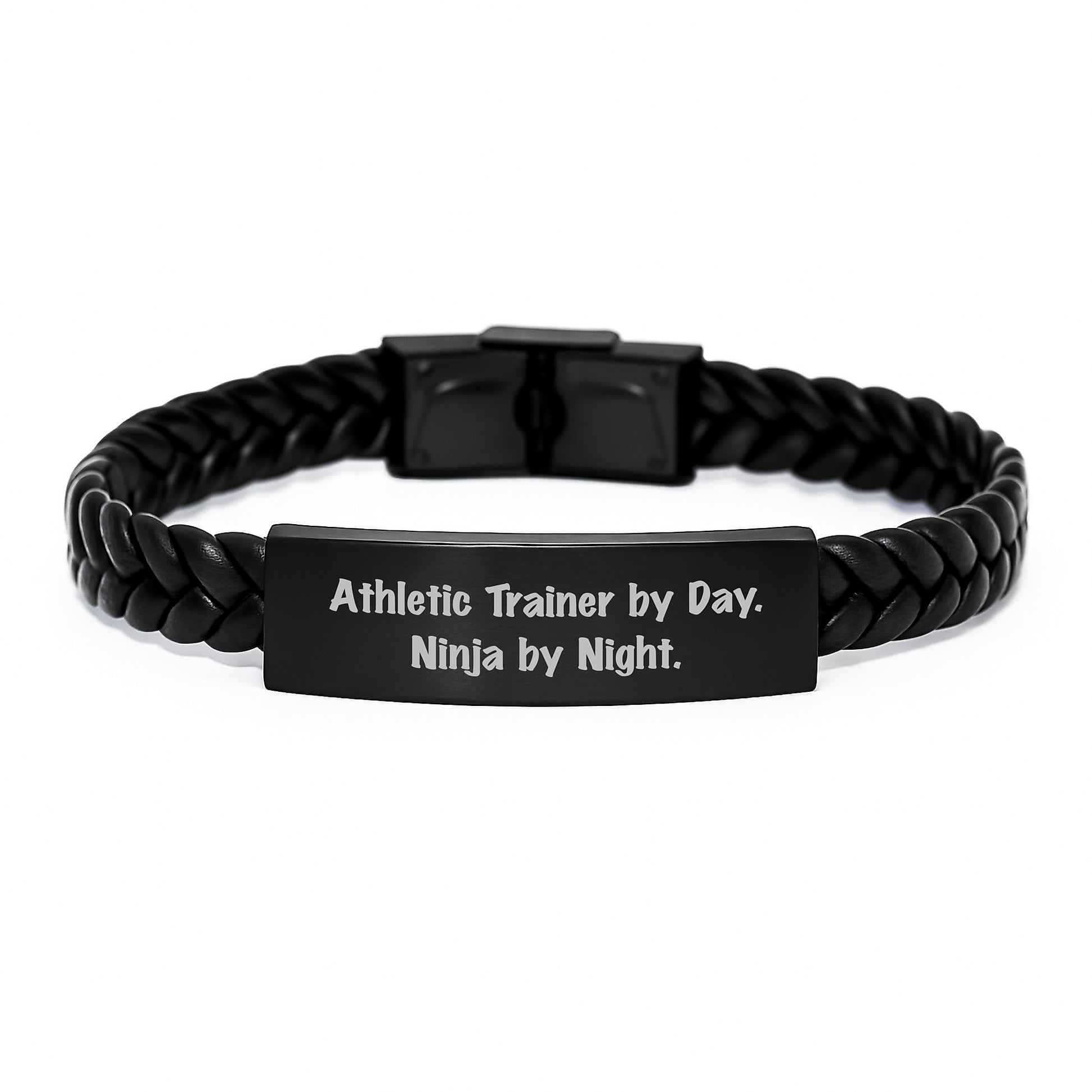 Athletic Trainer Gifts for Birthday | Funny Interlaced Leather Bracelet 'By Day. Ninja By Night.' from Friends - Image 1