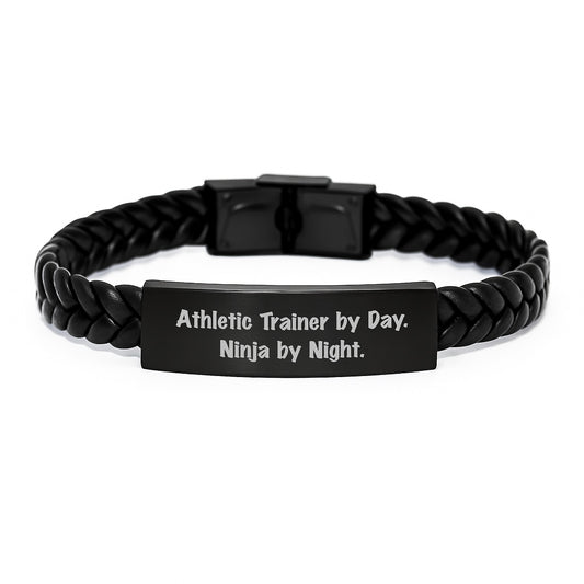 Athletic Trainer Gifts for Birthday | Funny Interlaced Leather Bracelet 'By Day. Ninja By Night.' from Friends - Image 1