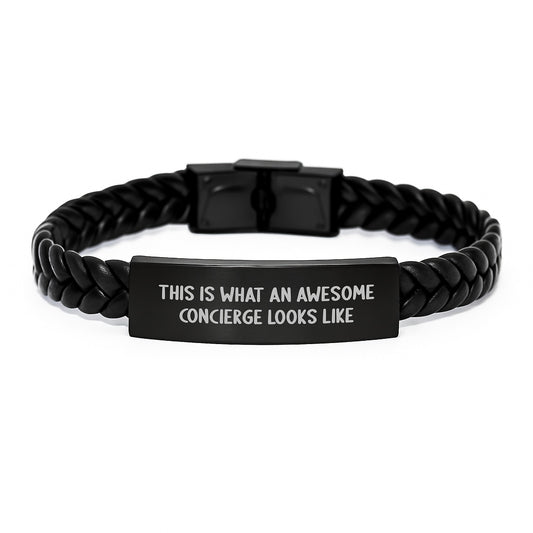 This Is What An Awesome Concierge Gifts: Interlaced Leather Birthday Unique Gifts from Men to Concierge - Inspirational Quote, Stainless Steel and PU Leather Combination - Image 1