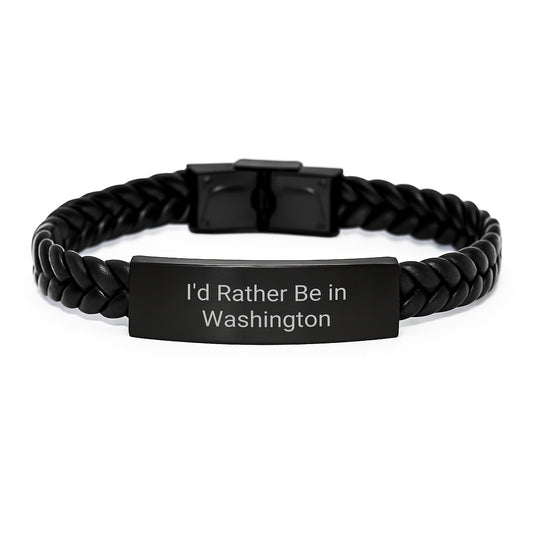 Washington Enthusiasts' Delight, 'I'd Rather Be In Washington' Interlaced Leather Bracelet, Gifts from Friends or Family to Washington Lovers, Birthday Unique Presents for Him or Her - Image 1