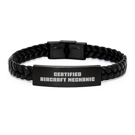 Aircraft Mechanic Gifts from Friends - Inspirational Certified Quote Interlaced Leather Bracelet for Men or Women Graduation Unique Gifts from Family or Coworkers - Image 1