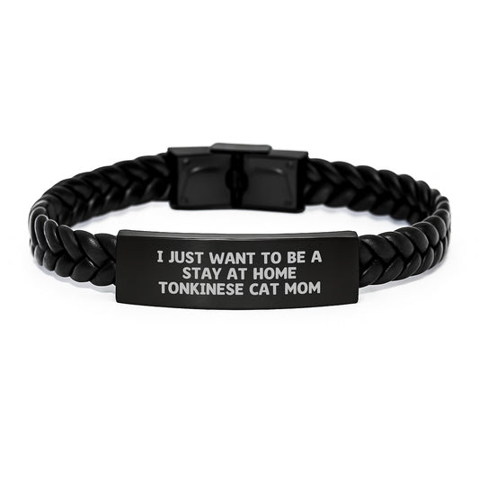 Tonkinese Cat Mom Gifts, Funny Quote Interlaced Leather Bracelet, Gifts from Friends for Tonkinese Cat Lovers, Unique Graduation Gifts for Her - Image 1