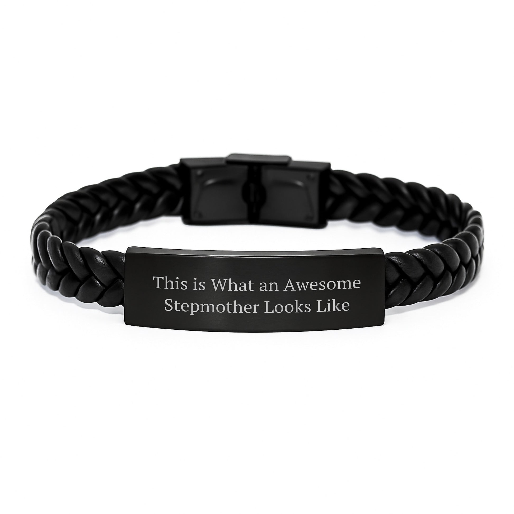Funny Stepmother Gifts, Inspirational Quote Interlaced Leather Bracelet, Gifts from Family for Stepmother Graduation, This Is What An Awesome Stepmother Looks Like - Image 1