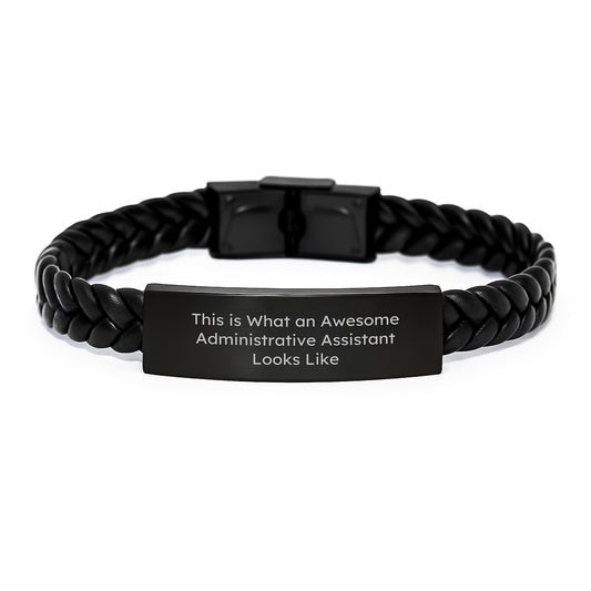 Administrative Assistant Gifts, Birthday Unique Interlaced Leather Bracelte, 'This Is What An Awesome Administrative Assistant Looks Like' - Gifts from Coworkers for Administrative Assistant - Image 1