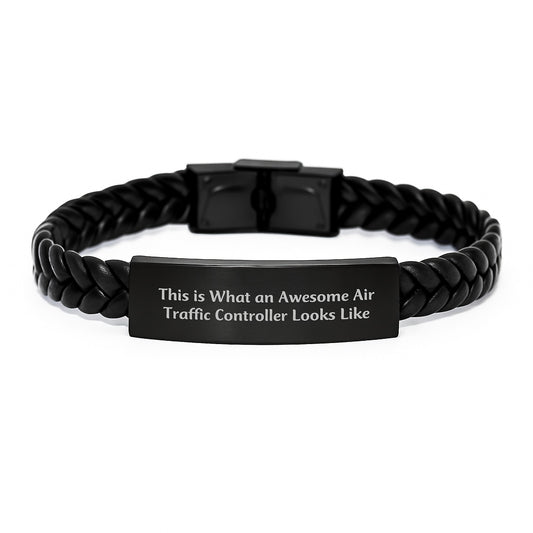 Air Traffic Controller Gifts - This Is What An Awesome Air Traffic Controller Looks Like, Interlaced Leather Bracelet, Birthday Unique Gifts from Men to Air Traffic Controller - Image 1