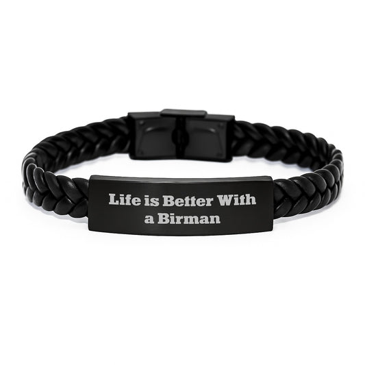 Birman Cat Lover Gifts, 'Life Is Better With A Birman' Interlaced Leather Bracelet, Gifts from Family for Graduation, Unique Gifts for Men, Women, Friends, Coworkers - 7.87 inches - Image 1