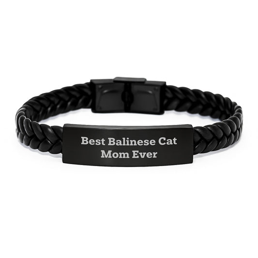 Balinese Cat Mom Gift, Funny Quote Interlaced Leather Bracelet, Best Gift for Birthday, Gifts from Mom to Daughter, Gifts for Cat Lover - Image 1