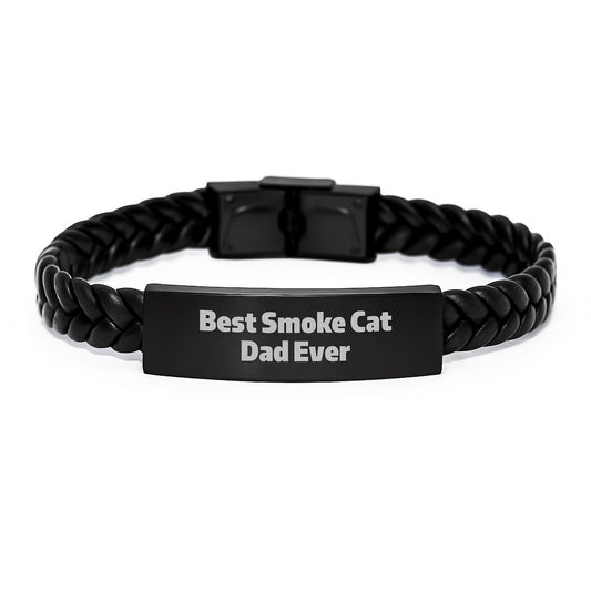 Smoke Cat Dad Ever Unique Interlaced Leather Bracelet Gifts from Friends for Birthday - Image 1