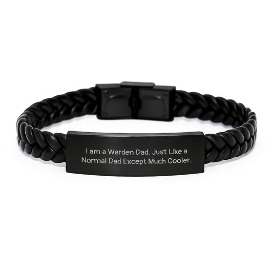 Warden Dad Interlaced Leather Bracelet Funny Christmas Unique Gifts from Men to Warden for Men - Image 1