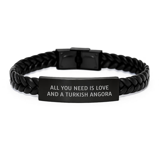 Turkish Angora Cat Lover's Gift, All You Need is Love, Interlaced Leather Bracelet for Men or Women, Graduation Unique Gifts from Family, Friends or Coworkers - Image 1