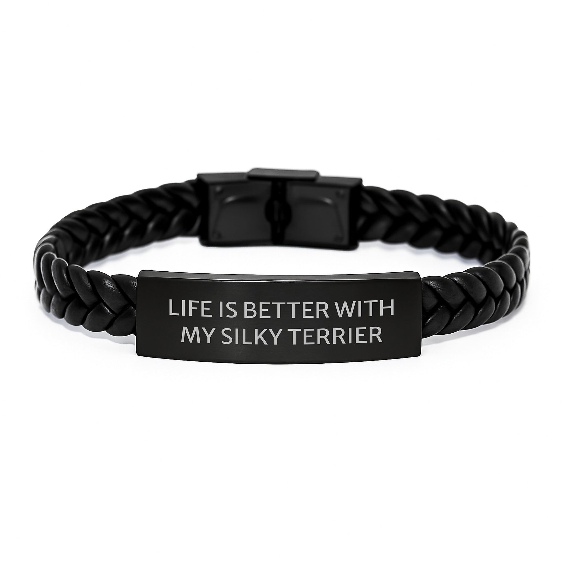 Silky Terrier Dog Gifts, Funny Quote Life Is Better, Interlaced Leather Birthday Wristband for Men Women Friends Family, Gifts from Mom Dad Friends, Unique Accessories for Silky Terrier Dog Lovers - Image 1