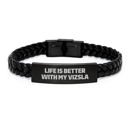 Vizsla Dog Lover's Funny Gift - Interlaced Leather Bracelet, Gifts from Friends for Vizsla Dog, Life Is Better With My Vizsla, Birthday Unique Gifts - Image 1
